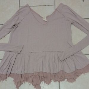 FREE PEOPLE Womens Size S Mauve Boho Style Distressed Thermal Top